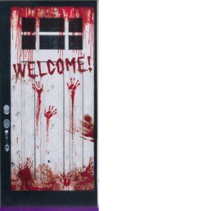 Halloween Door Cover Welcome Bloody Hand Prints 30"x72" Decoration 6' Tall